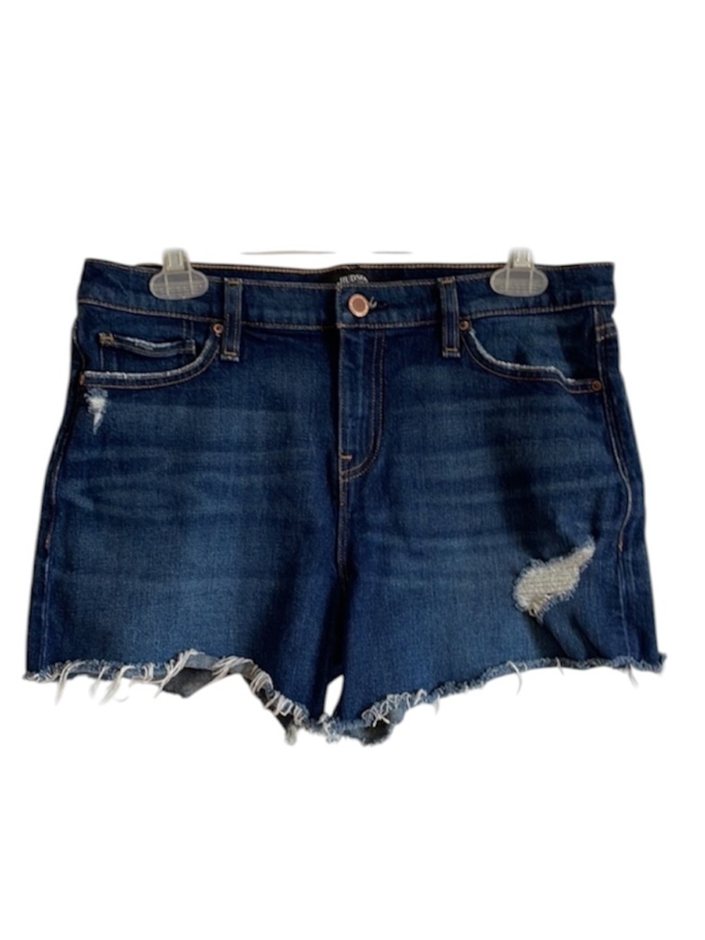 Hudson Jean Shorts 28 Distressed Dark Blue Indigo Frayed Jean Mid